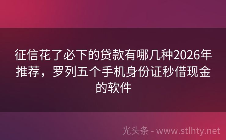 征信花了必下的贷款有哪几种2026年推荐，罗列五个手机身份证秒借现金的软件