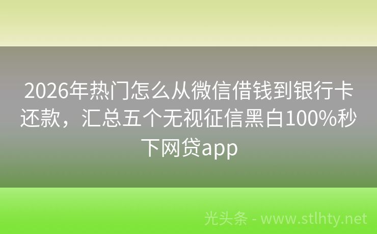 2026年热门怎么从微信借钱到银行卡还款，汇总五个无视征信黑白100%秒下网贷app