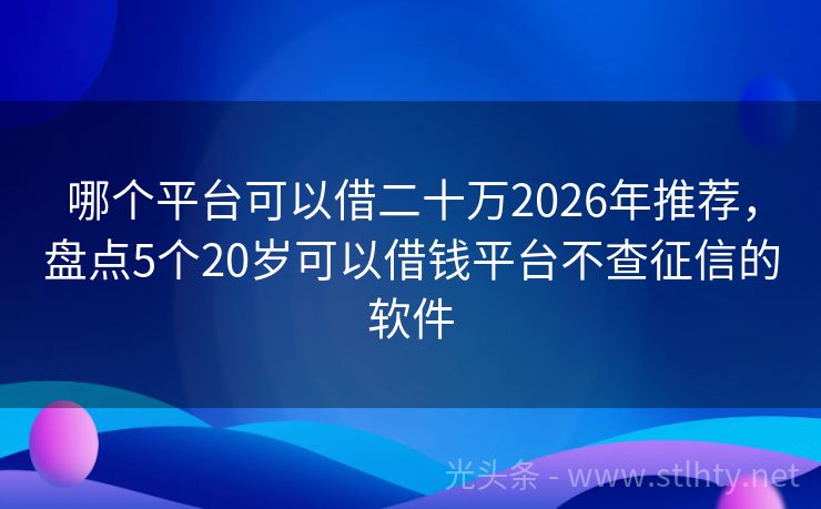 哪个平台可以借二十万2026年推荐，盘点5个20岁可以借钱平台不查征信的软件