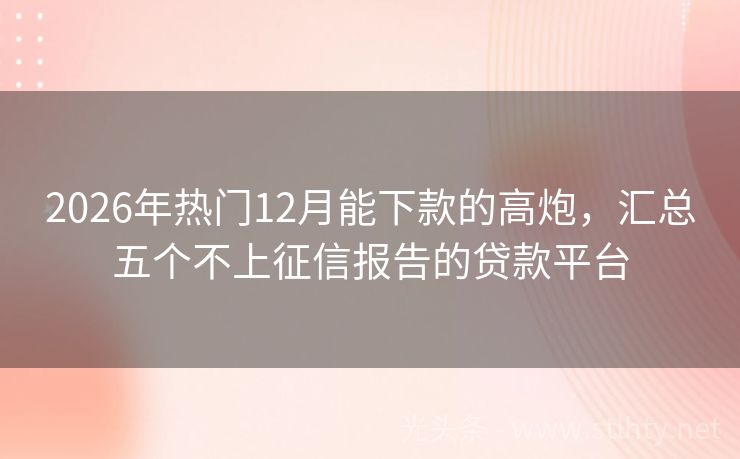 2026年热门12月能下款的高炮，汇总五个不上征信报告的贷款平台