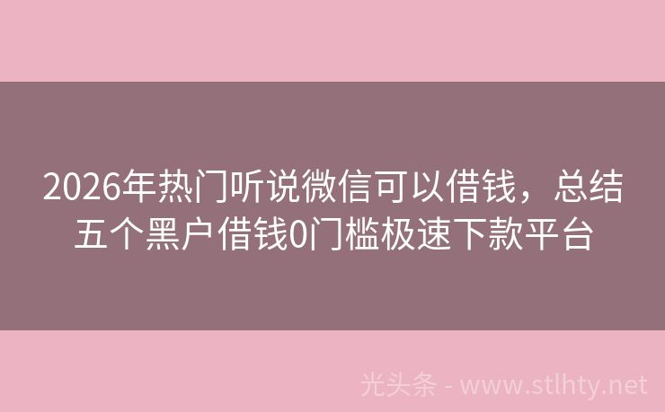 2026年热门听说微信可以借钱，总结五个黑户借钱0门槛极速下款平台