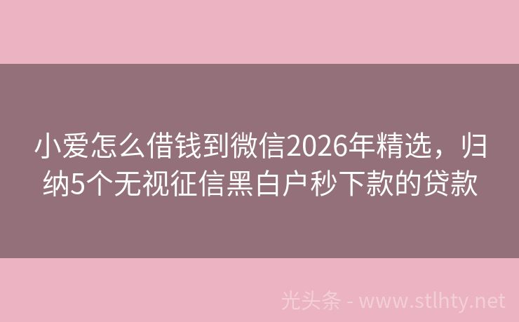 小爱怎么借钱到微信2026年精选，归纳5个无视征信黑白户秒下款的贷款