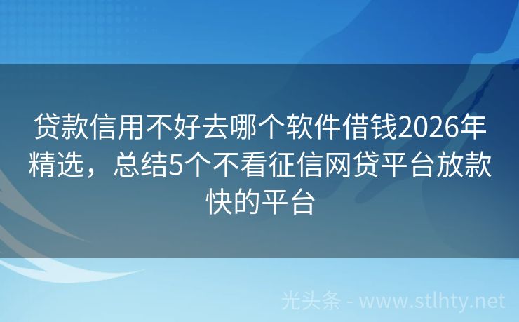 贷款信用不好去哪个软件借钱2026年精选，总结5个不看征信网贷平台放款快的平台