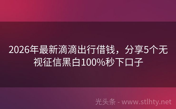 2026年最新滴滴出行借钱，分享5个无视征信黑白100%秒下口子