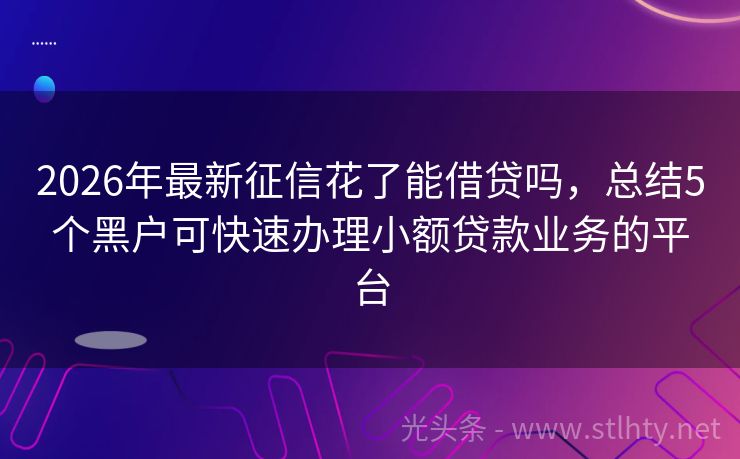 2026年最新征信花了能借贷吗，总结5个黑户可快速办理小额贷款业务的平台