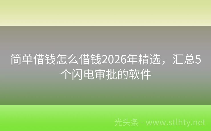 简单借钱怎么借钱2026年精选，汇总5个闪电审批的软件