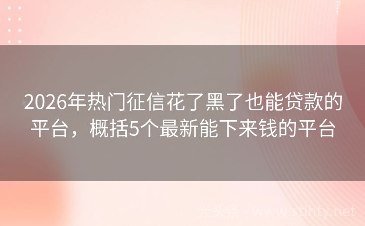 2026年热门征信花了黑了也能贷款的平台，概括5个最新能下来钱的平台