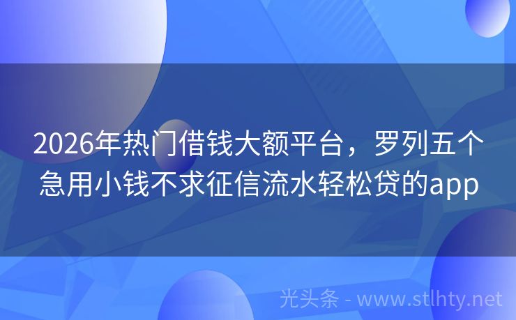 2026年热门借钱大额平台，罗列五个急用小钱不求征信流水轻松贷的app