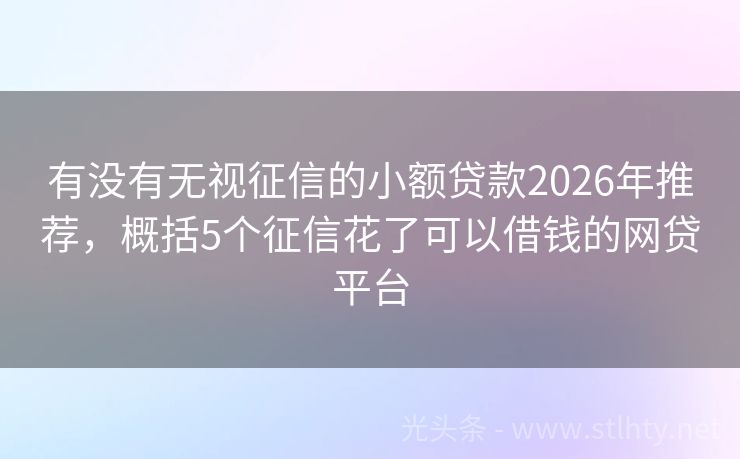 有没有无视征信的小额贷款2026年推荐，概括5个征信花了可以借钱的网贷平台