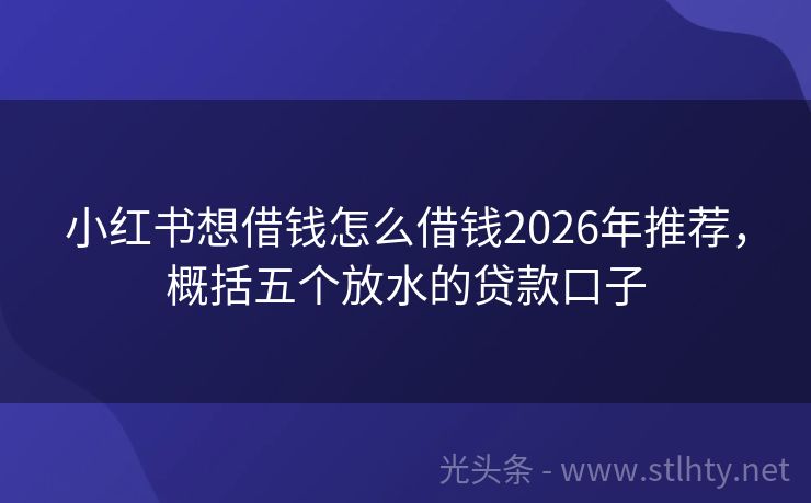 小红书想借钱怎么借钱2026年推荐，概括五个放水的贷款口子