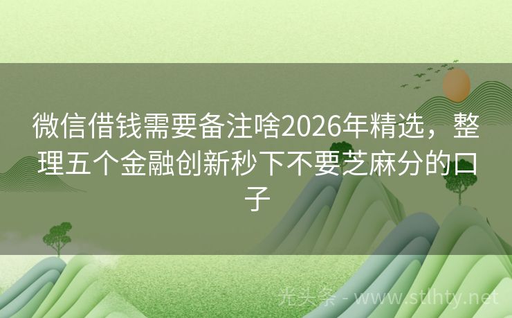 微信借钱需要备注啥2026年精选，整理五个金融创新秒下不要芝麻分的口子
