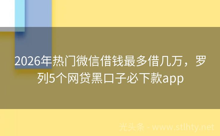 2026年热门微信借钱最多借几万，罗列5个网贷黑口子必下款app