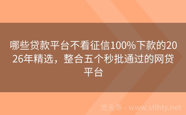 哪些贷款平台不看征信100%下款的2026年精选，整合五个秒批通过的网贷平台