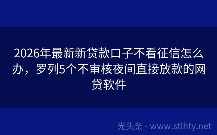 2026年最新新贷款口子不看征信怎么办，罗列5个不审核夜间直接放款的网贷软件