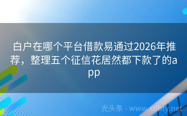 白户在哪个平台借款易通过2026年推荐，整理五个征信花居然都下款了的app