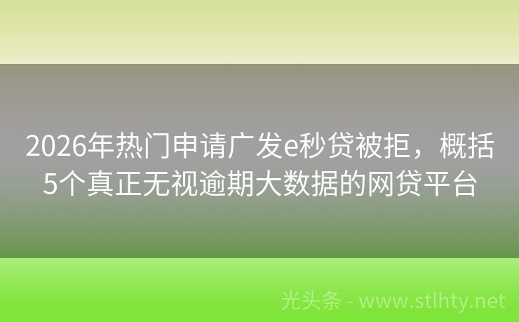 2026年热门申请广发e秒贷被拒，概括5个真正无视逾期大数据的网贷平台