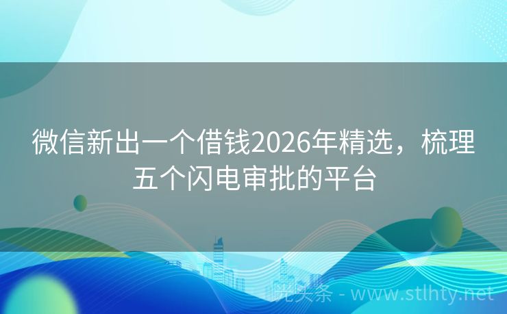 微信新出一个借钱2026年精选，梳理五个闪电审批的平台
