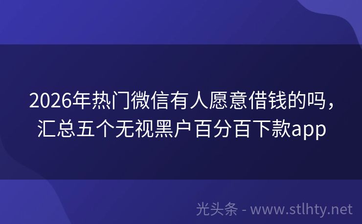 2026年热门微信有人愿意借钱的吗，汇总五个无视黑户百分百下款app