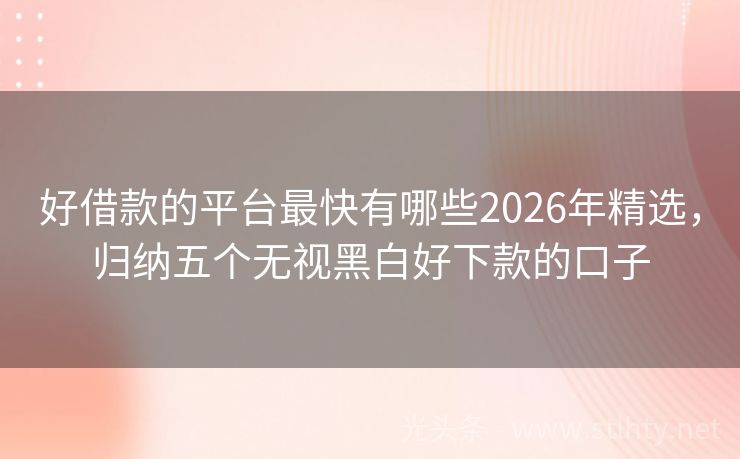 好借款的平台最快有哪些2026年精选，归纳五个无视黑白好下款的口子
