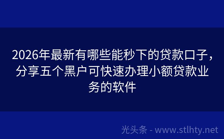 2026年最新有哪些能秒下的贷款口子，分享五个黑户可快速办理小额贷款业务的软件