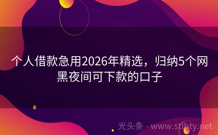 个人借款急用2026年精选，归纳5个网黑夜间可下款的口子