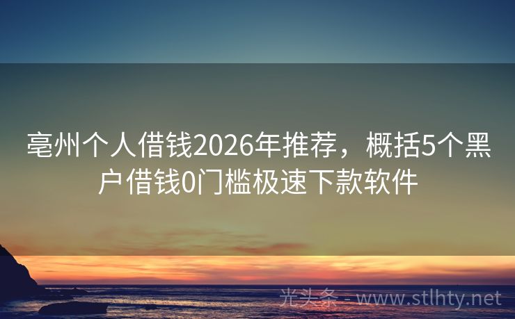 亳州个人借钱2026年推荐，概括5个黑户借钱0门槛极速下款软件