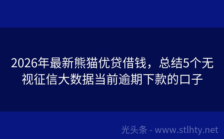 2026年最新熊猫优贷借钱，总结5个无视征信大数据当前逾期下款的口子