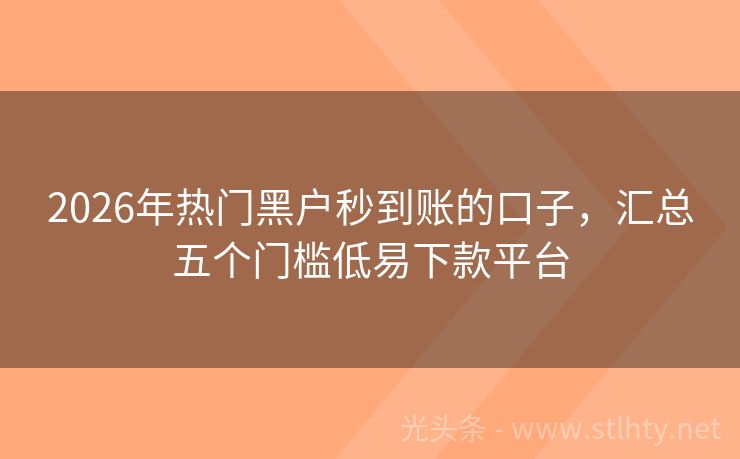 2026年热门黑户秒到账的口子，汇总五个门槛低易下款平台