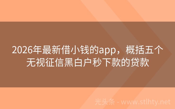 2026年最新借小钱的app，概括五个无视征信黑白户秒下款的贷款