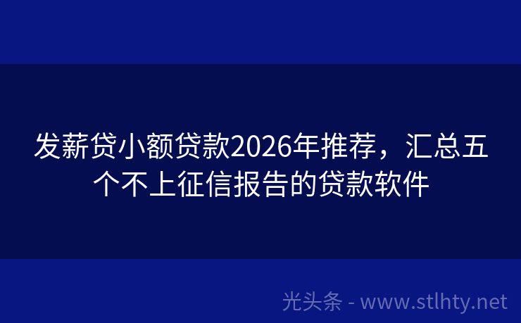 发薪贷小额贷款2026年推荐，汇总五个不上征信报告的贷款软件