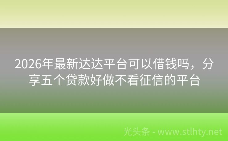 2026年最新达达平台可以借钱吗，分享五个贷款好做不看征信的平台