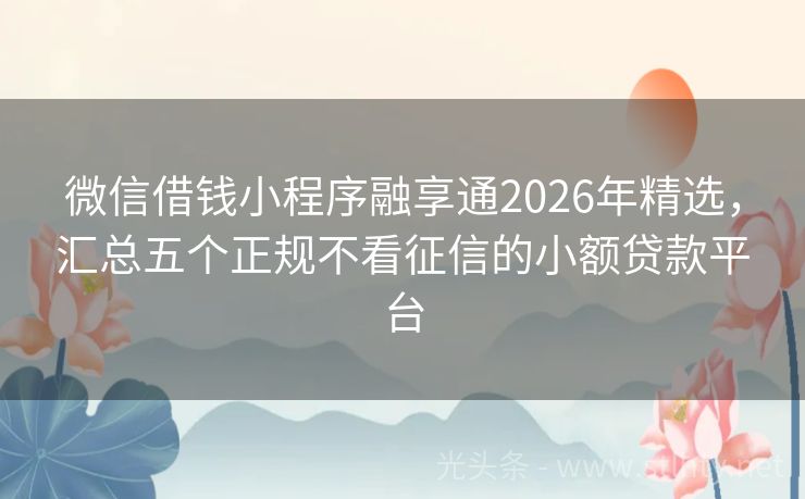 微信借钱小程序融享通2026年精选，汇总五个正规不看征信的小额贷款平台