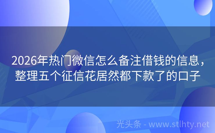 2026年热门微信怎么备注借钱的信息，整理五个征信花居然都下款了的口子