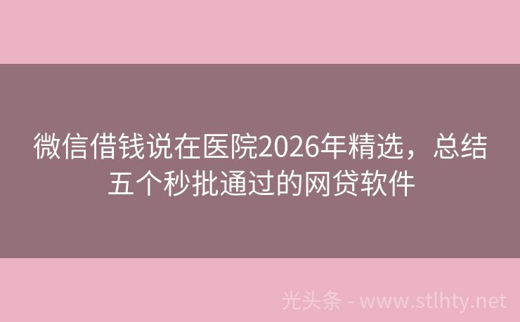 微信借钱说在医院2026年精选，总结五个秒批通过的网贷软件
