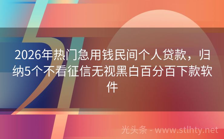 2026年热门急用钱民间个人贷款，归纳5个不看征信无视黑白百分百下款软件