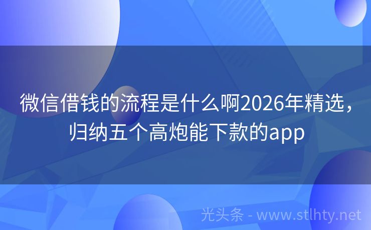 微信借钱的流程是什么啊2026年精选，归纳五个高炮能下款的app