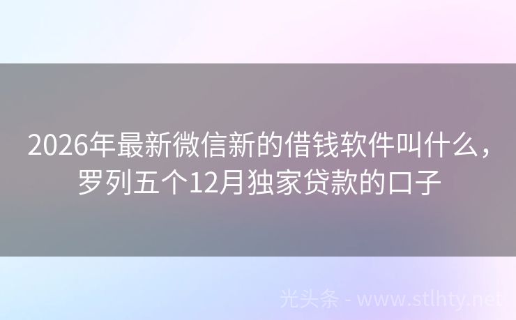 2026年最新微信新的借钱软件叫什么，罗列五个12月独家贷款的口子