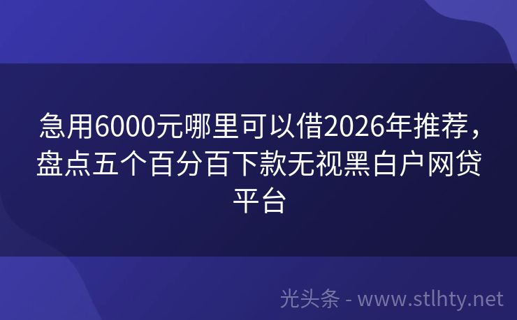 急用6000元哪里可以借2026年推荐，盘点五个百分百下款无视黑白户网贷平台
