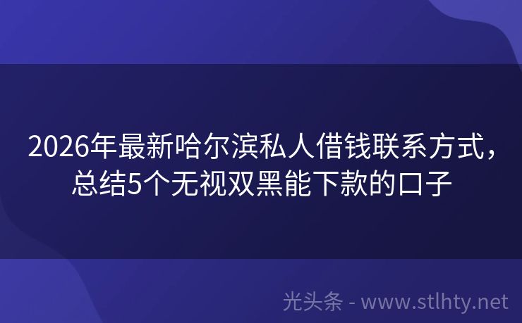 2026年最新哈尔滨私人借钱联系方式，总结5个无视双黑能下款的口子