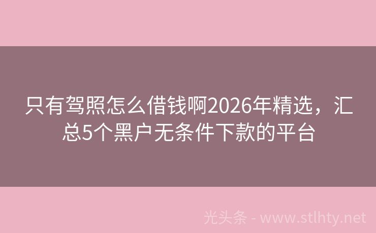 只有驾照怎么借钱啊2026年精选，汇总5个黑户无条件下款的平台