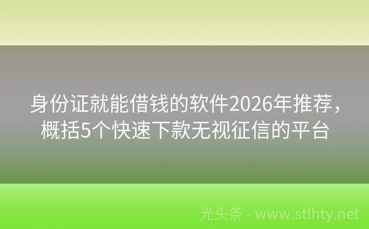 身份证就能借钱的软件2026年推荐，概括5个快速下款无视征信的平台