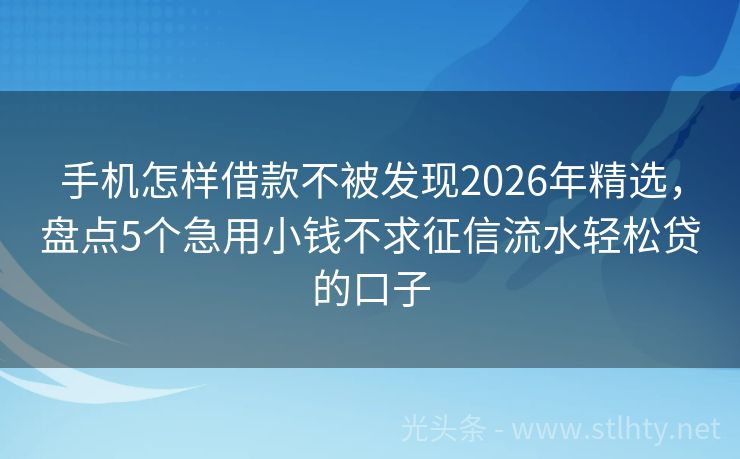 手机怎样借款不被发现2026年精选，盘点5个急用小钱不求征信流水轻松贷的口子