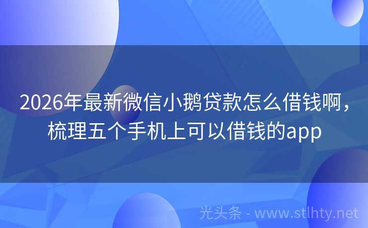 2026年最新微信小鹅贷款怎么借钱啊，梳理五个手机上可以借钱的app