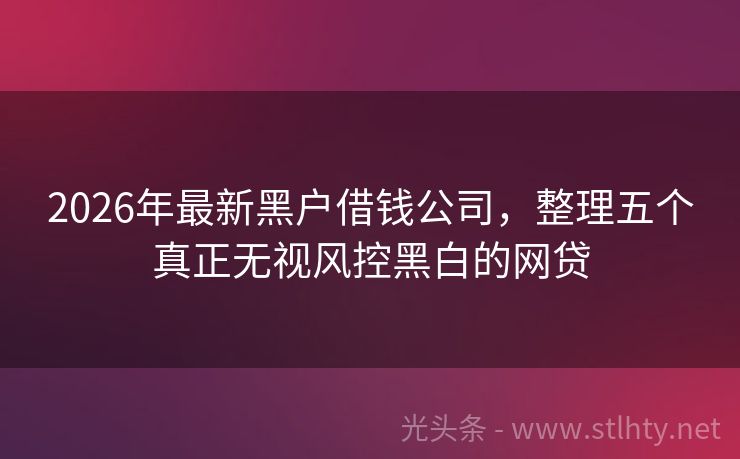 2026年最新黑户借钱公司，整理五个真正无视风控黑白的网贷