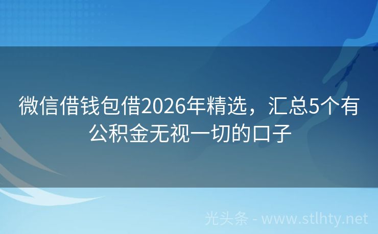 微信借钱包借2026年精选，汇总5个有公积金无视一切的口子