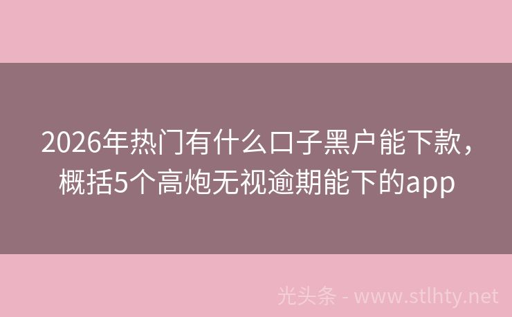 2026年热门有什么口子黑户能下款，概括5个高炮无视逾期能下的app