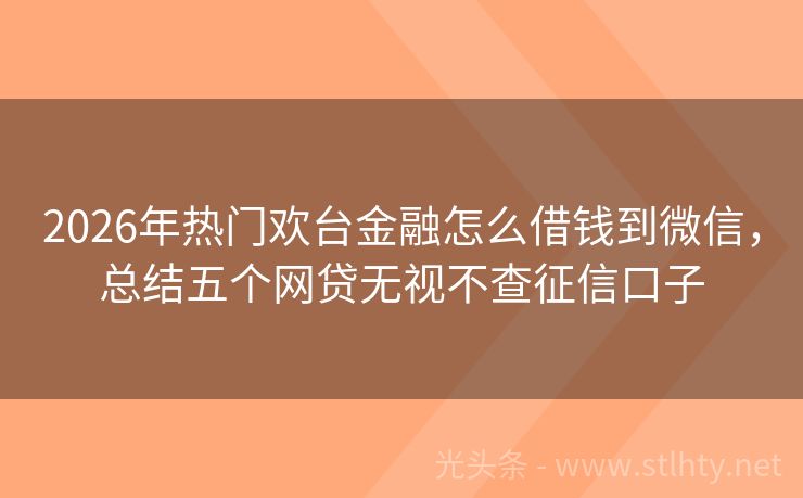 2026年热门欢台金融怎么借钱到微信，总结五个网贷无视不查征信口子