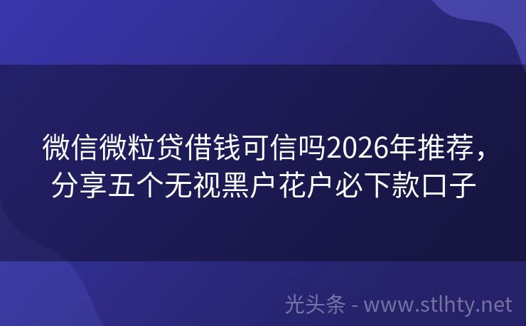 微信微粒贷借钱可信吗2026年推荐，分享五个无视黑户花户必下款口子