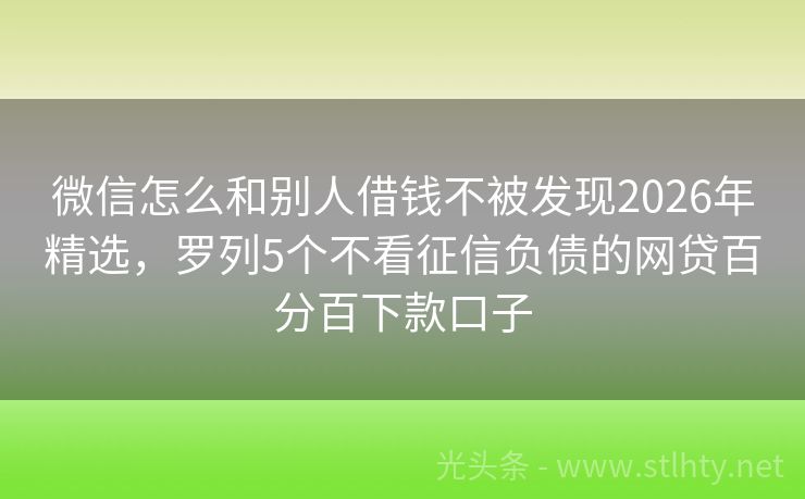 微信怎么和别人借钱不被发现2026年精选，罗列5个不看征信负债的网贷百分百下款口子
