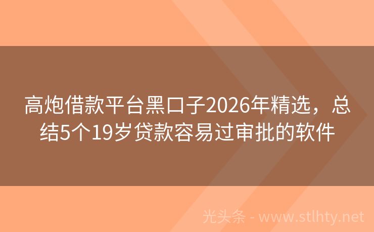 高炮借款平台黑口子2026年精选，总结5个19岁贷款容易过审批的软件